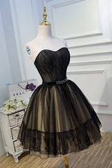 97 Prom Dress, Elegant Black Strapless Lace Up Ball Gown Tulle Homecoming Dresses