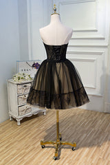 Wedding Guest Dress Summer, Elegant Black Strapless Lace Up Ball Gown Tulle Homecoming Dresses