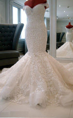 Wedding Dress With Sleeves Lace, Mermaid Satin Off Shoulder Chapel Train Wedding Dresses