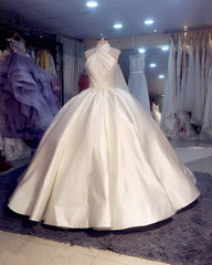 Weddings Dresses Lace Sleeves, 2024 Luxury Halter Satin Ball Dresses