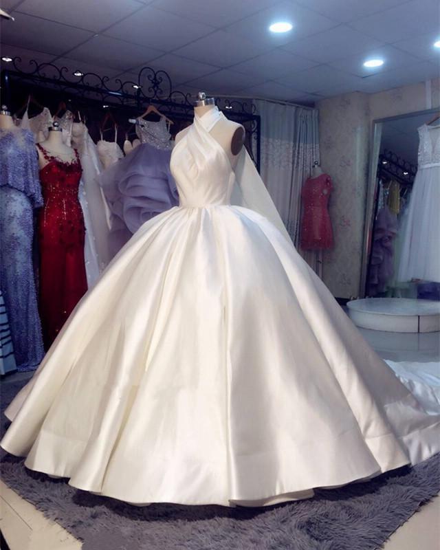 Wedding Dresses Lace Sleeve, 2024 Luxury Halter Satin Ball Dresses