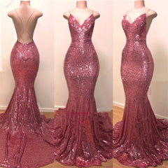Party Dress Sale, 2024 Sexy Pink Sweetheart Backless Sequence Mermaid Prom Dresses