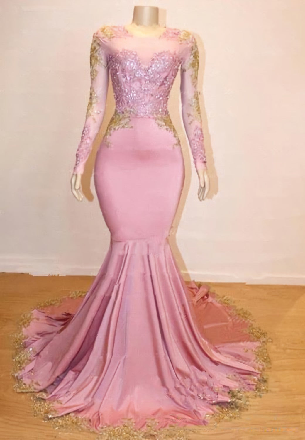 Prom Dresses Long Formal Evening Gown, Mermaid Long Sleeves Blushing Pink Sweetheart African American Long 2024 Prom Dresses