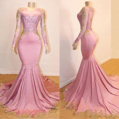 Prom Dress Long Formal Evening Gown, Mermaid Long Sleeves Blushing Pink Sweetheart African American Long 2024 Prom Dresses