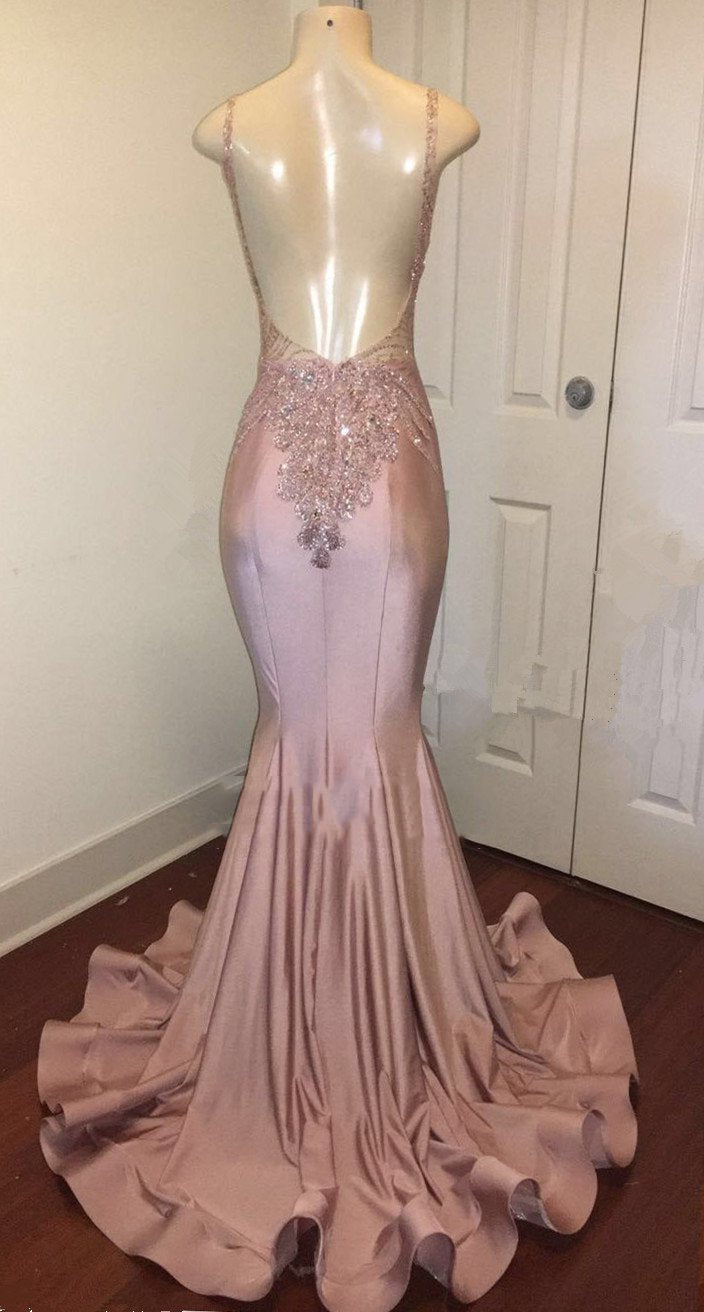 Party Dress Dress, Sexy Mermaid Dusty Rose Sweetheart Shiny Backless Long Prom Dress 2024