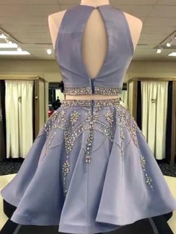 Quinceanera Dress, 2024 A-Line Jewel Neck Sleeveless Cut Out Back Beading Two Piece Cut Short/Mini Homecoming Dresses