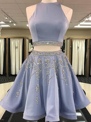 Party Dress Dress Up, 2024 A-Line/Princess Jewel Neck Sleeveless Cut Out Back Beading Two Piece Cut Short/Mini Homecoming Dresses