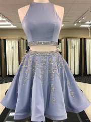 Dress Outfit, 2024 A-Line Jewel Neck Sleeveless Cut Out Back Beading Two Piece Cut Short/Mini Homecoming Dresses