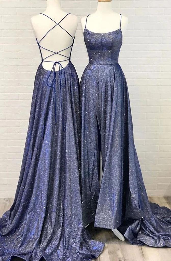 Bridesmaids Dress Mismatched, Cheap A Line Lace Up Purple Scoop Spaghetti Straps Sequence Prom Dresses 2024