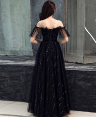 Evening Dress Yde, Black Tulle Off Shoulder Long Prom Dress, Black Formal Dress