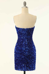Evening Dress Elegant, Royal Blue Sequin Strapless Mini Homecoming Dress
