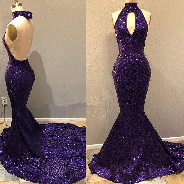 Bridesmaid Dresses Mismatching, 2024 Purple Sequence Mermaid Backless Long Prom Dress