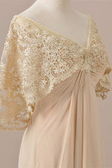 White Dress, Ruffles Chiffon Long Mother of the Bride Dress with Lace Cape