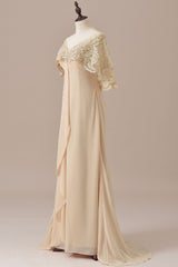 Wedding Shoes, Ruffles Chiffon Long Mother of the Bride Dress with Lace Cape