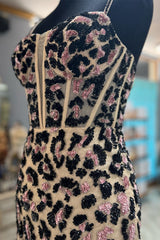 Couture Gown, Leopard Print Sheath Straps Homecoming Dress