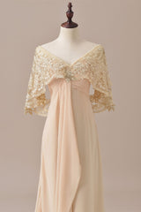 Quinceanera Dress, Ruffles Chiffon Long Mother of the Bride Dress with Lace Cape
