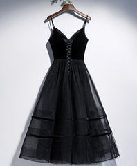 Dress Formal, Black V Neck Tulle Short Prom Dress, Black Tulle Homecoming Dress