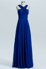 Bridesmaids Dresses Ideas, Royal Blue A-line Chiffon Long Convertible Bridesmaid Dress