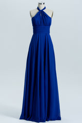 Bridesmaides Dress Ideas, Royal Blue A-line Chiffon Long Convertible Bridesmaid Dress