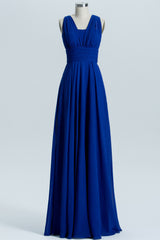 Bridesmaids Dresses Idea, Royal Blue A-line Chiffon Long Convertible Bridesmaid Dress