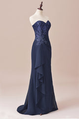 Formal Dress Shops, Navy Blue Two-Piece Sweetheart Ruffled Long Mother of the Bride Dress