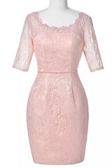 Homecoming Dresses 2034, Two-Piece Blush Pink Lace Bodycon Short Mother of the Bride Dress