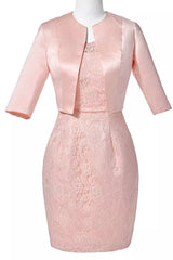 Homecomming Dresses Short, Two-Piece Blush Pink Lace Bodycon Short Mother of the Bride Dress