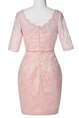Homecoming Dress Elegant, Two-Piece Blush Pink Lace Bodycon Short Mother of the Bride Dress