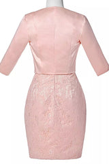 Homecoming Dresses Elegant, Two-Piece Blush Pink Lace Bodycon Short Mother of the Bride Dress