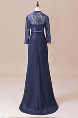 Formal Dress Shop, Navy Blue Two-Piece Sweetheart Ruffled Long Mother of the Bride Dress