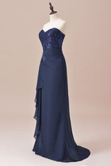 Formal Dresses Shop, Navy Blue Two-Piece Sweetheart Ruffled Long Mother of the Bride Dress