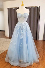 Evening Dress 1934, Light Blue Appliques Sweetheart A-Line Prom Dress