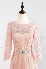 Fall Wedding Ideas, Pink Rhinestone Half Sleeve A-Line Long Mother of the Bride Dress