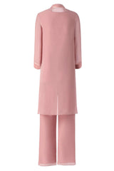 Homecoming Dress Shopping Near Me, Three-Piece Pink Chiffon Half Sleeve Mother of the Bride Pant Suits