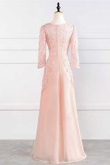 Wedding Inspiration, Pink Rhinestone Half Sleeve A-Line Long Mother of the Bride Dress