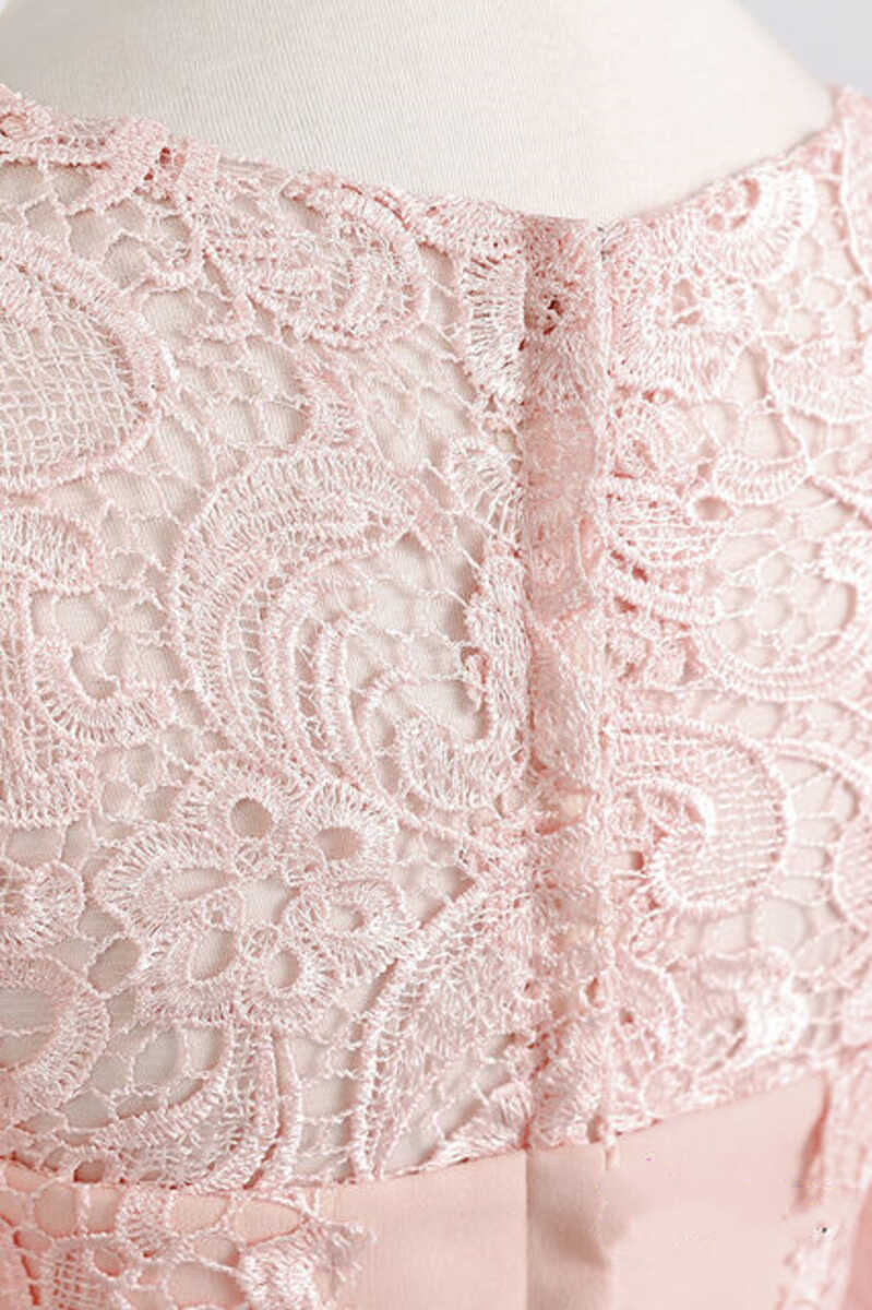 Silk Wedding Dress, Pink Rhinestone Half Sleeve A-Line Long Mother of the Bride Dress