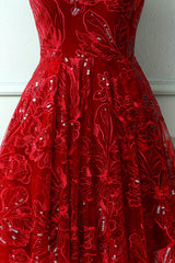 Prom Dress Websites, Burgundy Lace V-Neck Short Prom Dress, A-Line Irregular Hem Party Dress