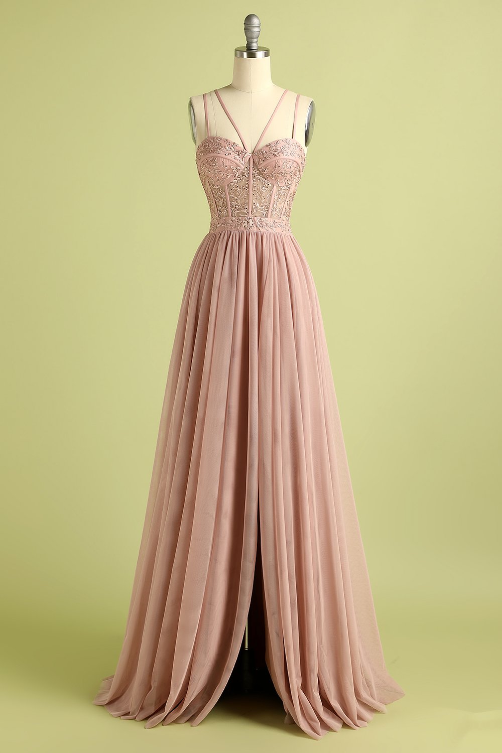 Party Dress Code Ideas, Pink Split Front Spaghetti Straps Prom Dress