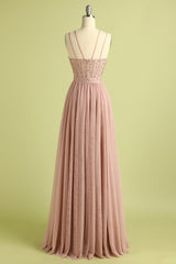 Club Outfit, Pink Split Front Spaghetti Straps Prom Dress