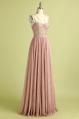 Classy Outfit, Pink Split Front Spaghetti Straps Prom Dress