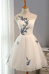 Party Dress Clubwear, Ivory Sheer Sleeveless Floral Short Homecoming Dresses