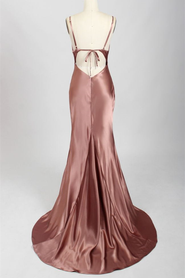 Prom Dress Pattern, Sexy Rose Mermaid Cowl Neck Long Bridesmaid Dress