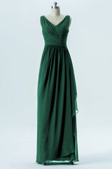 Prom Dress 2038, Hunter Green Chiffon Pleated Long Bridesmaid Dress