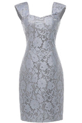 Blue Gown, Two-Piece Grey Lace Short Mother of the Bride Dress