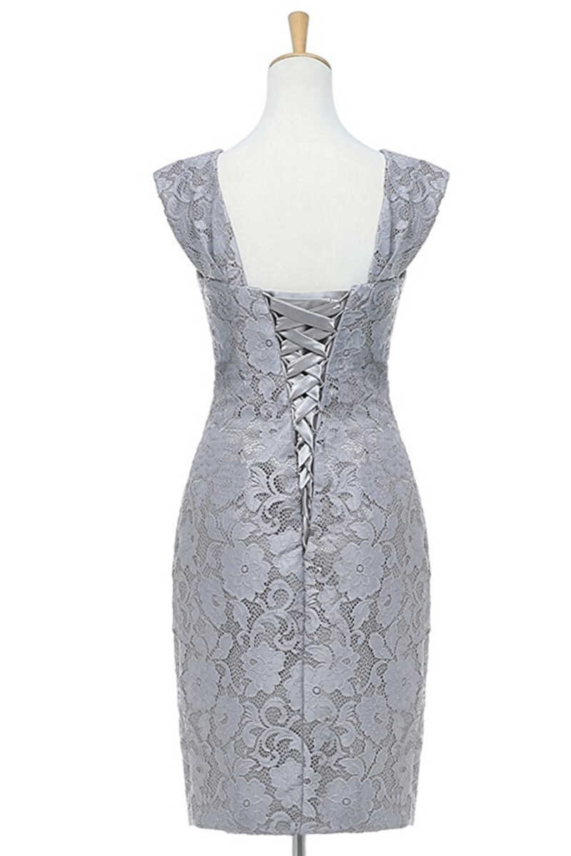 Long Dress Design, Two-Piece Grey Lace Short Mother of the Bride Dress