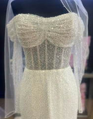 Wedding Dress Girls, Sheath-Column Off The Shoulder Wedding Dress With Sequin