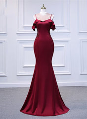 Prom Dresses Light Blue, Wine Red Mermaid Sweetheart Straps Long Formal Dress, Wine Red Prom Dress