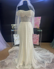 Wedding Dresses Girl, Sheath-Column Off The Shoulder Wedding Dress With Sequin