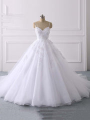 Wedding Dresses Fashion, Lace Applique Ball Gown Vestido Wedding Dresses Spaghetti Straps