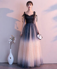 Evening Dresses Midi, Black Sweetheart Tulle Sequin Long Prom Dress, Black Evening Dress